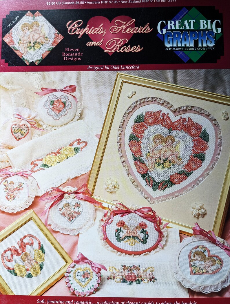 VALENTINE Cross Stitch Pattern Booklet Cupids Hearts and Roses Etsy