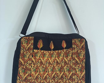Laptop Bag-Handmade Brown Yellow Tatreez with adjustable Handle