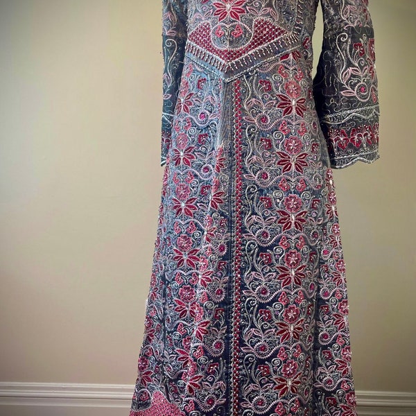 Gray-purple&pink intertwined! Desi style dress. Calmly vibrant-silver threads