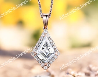 Kite Moissanite necklace solid 14k 18k rose gold vintage unique dainty Personalized pendant for women her anniversary bridal gift mother