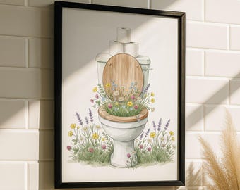 Toiletten Kunst – Gäste WC Poster, Klopapier Wandkunst, Klopapier Badezimmer Kunst, Blume Toiletten Poster, Minimalistische Badezimmer Deko
