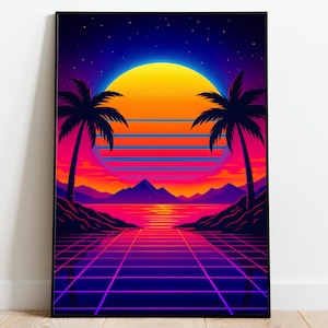 Synthwave Poster Vaporwave Poster 80s Nostalgia Retrowave Wall Art Cool Neon Poster 24x36