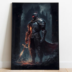Knight Print | Medieval Decor | Dark Fantasy Art | Gaming Room Decor | Knight Poster | Video Game Wall Art