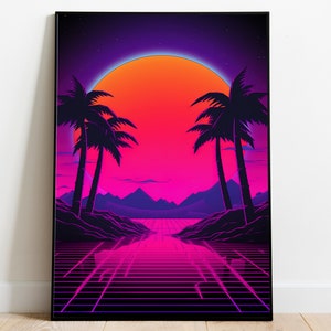Synthwave Poster | Vaporwave Poster | 80s Nostalgia Retrowave Wall Art | Cool Neon Poster 24x36