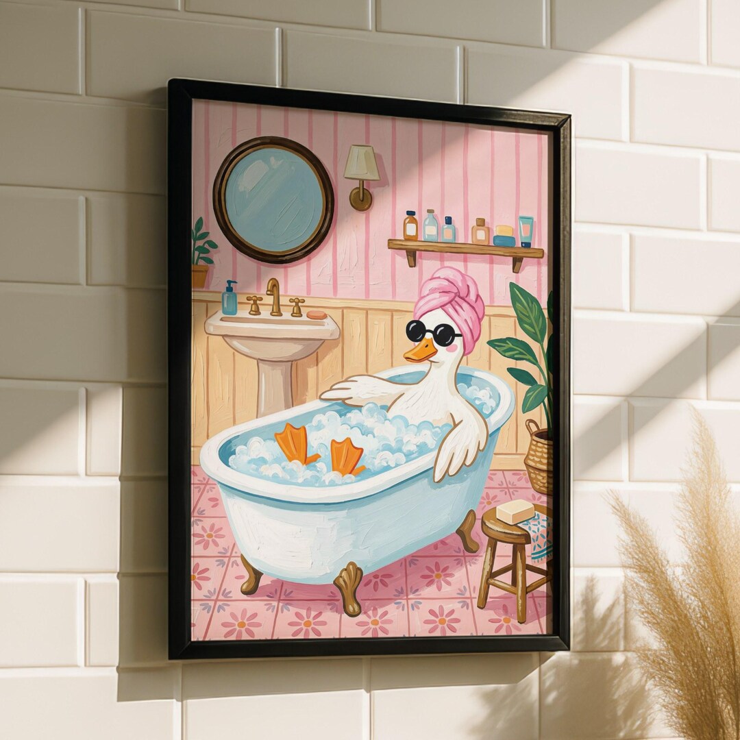 Duck Print – Funny Duck Bathroom Decor, Silly Goose Art, Funny Pink ...