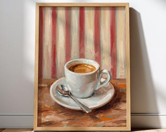 Retro Coffee Poster Art – Red Coffee Bar Decor, Espresso Print, Kitchen Coffee Wall Art, Modern Coffee Shop Decor