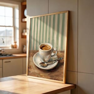 Retro Coffee Poster Art – Sage Green Coffee Bar Decor, Espresso Print, Kitchen Coffee Wall Art, Modern Coffee Shop Decor image 2