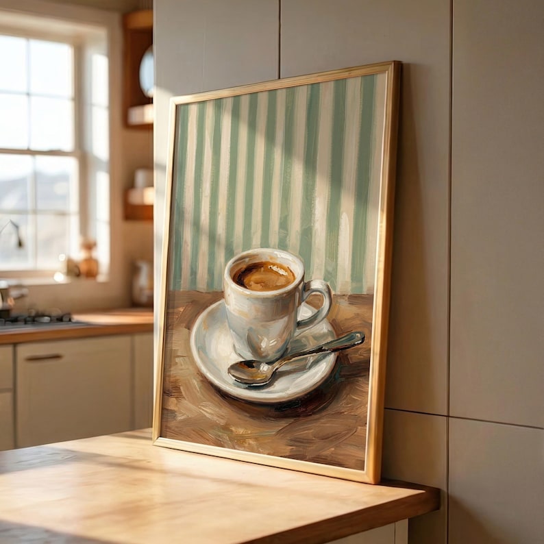 Retro Coffee Poster Art – Sage Green Coffee Bar Decor, Espresso Print, Kitchen Coffee Wall Art, Modern Coffee Shop Decor image 2