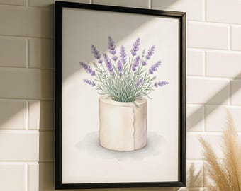 Klopapier Kunst – Gäste WC Poster, Klopapier Vase Druck, Lavendel Badezimmer Kunst, Blume Toiletten Poster, Minimalistisch Badezimmer Deko