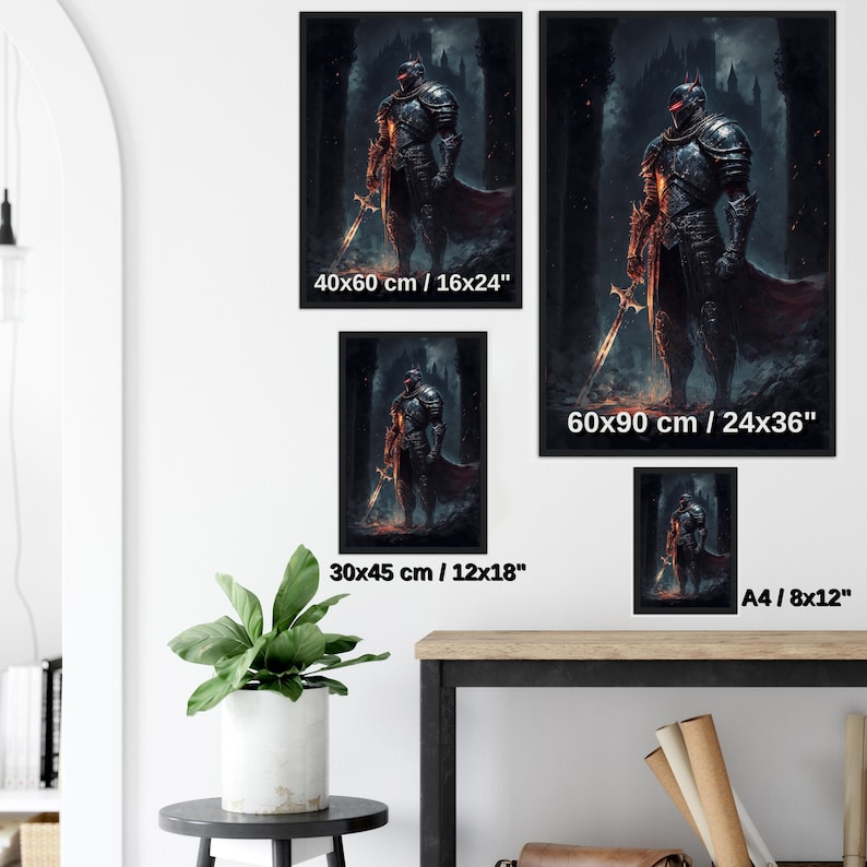 Knight Print Medieval Decor Dark Fantasy Art Gaming Room Decor Knight ...