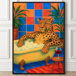 Maximalist Wall Art Funny Bathroom Decor Preppy Wall Art Dopamine Decor Leopard Print Bathroom Picture Colorful Retro Print