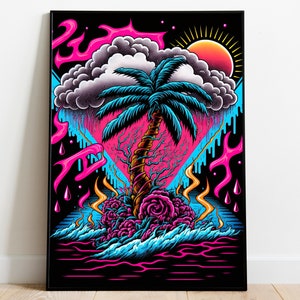 Vaporwave Poster | Retrowave Art | Synthwave Print 24x36 | 80s Nostalgia Decor