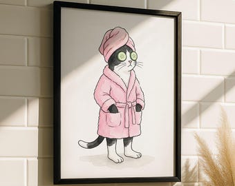 Tuxedo Katze Badezimmer Kunst – Lustige Katze Badezimmer Deko, Katze Bad Kunst Druck, Lustige Tier Badezimmer Wandkunst, Skurriles Poster