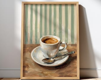 Retro Coffee Poster Art – Sage Green Coffee Bar Decor, Espresso Print, Kitchen Coffee Wall Art, Modern Coffee Shop Decor