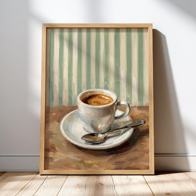 Retro Coffee Poster Art – Sage Green Coffee Bar Decor, Espresso Print, Kitchen Coffee Wall Art, Modern Coffee Shop Decor image 1