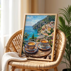 Póster de café italiano – Arte de la Costa Amalfitana, Arte mural de espresso de Positano, Lámina de la costa italiana, Decoración de cafetería, Arte para cocina junto al mar imagen 11