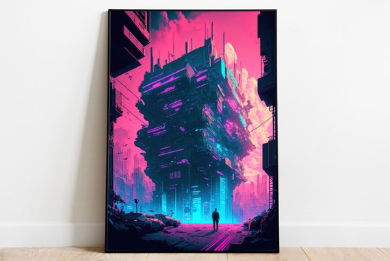 Futuristische Stadt Wandkunst | Sci Fi Poster | Stadt Lichter Kunstwerk | Cyber Stadt Poster | Gaming Raum Dekor