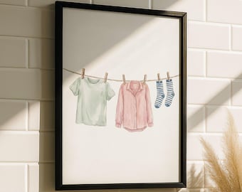 Wäscheleine Kunst – Wäsche Raum Deko, Wäsche-Leinen Kunst, Hauswirtschaftsraum Wandkunst, Wäsche Tag Druck, Minimalistisches Wäsche Poster