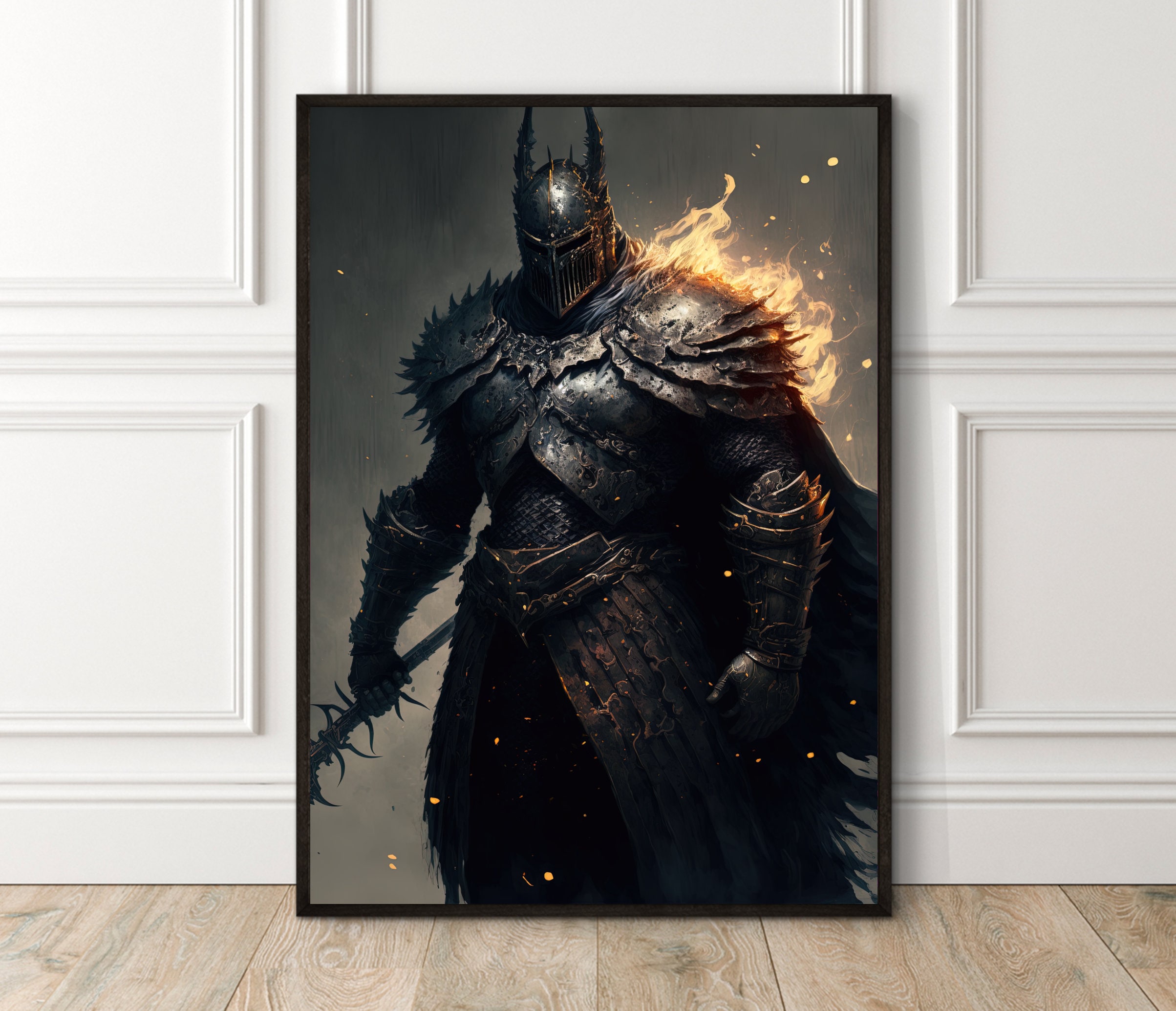 Knight Print Medieval Decor Dark Fantasy Art Gaming Room 