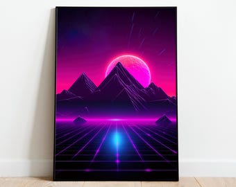 Póster de synthwave | Póster de vaporwave | Arte mural retrowave nostálgico de los 80 | Póster de neón moderno