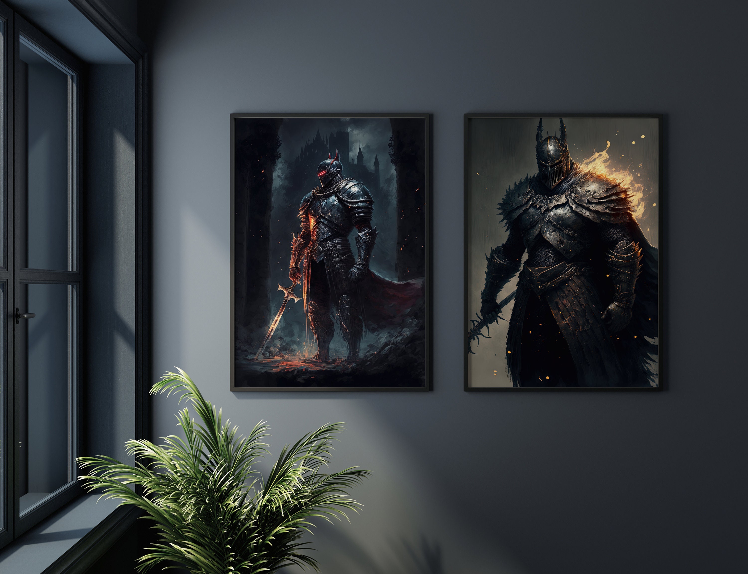 Knight Print | Medieval Decor | Dark Fantasy Art | Gaming Room Decor ...