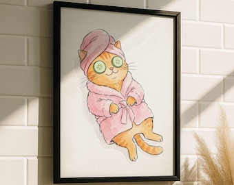 Orangene Ginger Katze Badezimmer Wandkunst – Lustige Katze Badezimmer Deko, Tabby Katze Bad Druck, Tier Badezimmer Kunst, Skurriles Poster