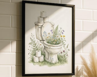 Toiletten Kunst – Blumen Toiletten Poster, Gäste WC Poster Druck, Klopapier Badezimmer Wandkunst, Minimalistische Badezimmer Deko