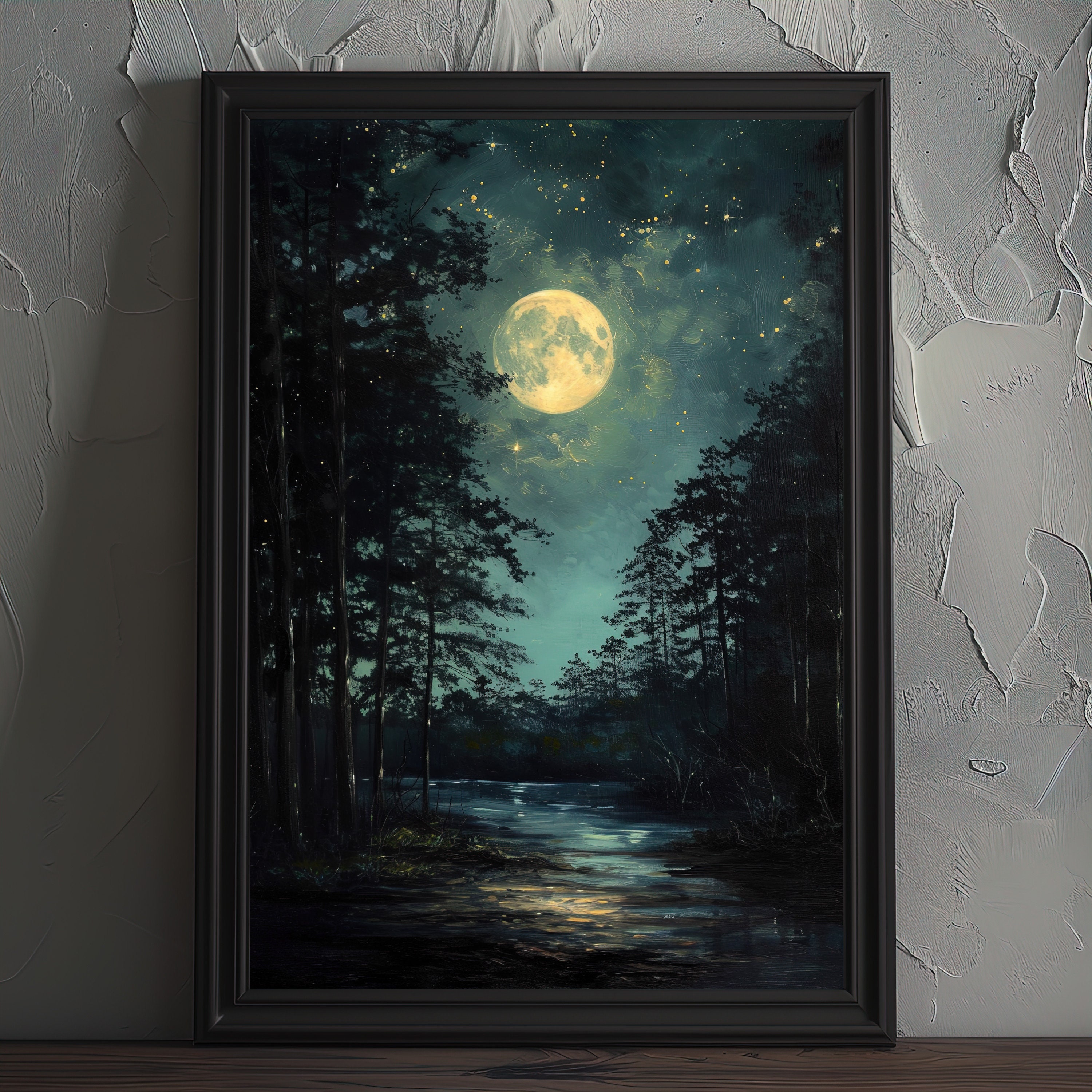 Dark Forest Art Vintage Moon Print Nature Aesthetic Dark Cottagecore ...