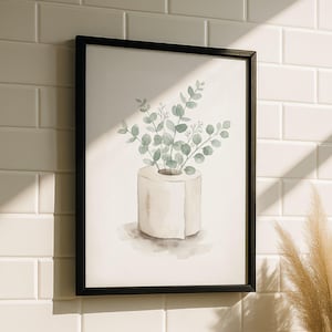 Arte con carta igienica: poster per WC per gli ospiti, stampa di un vaso di carta igienica, arte per il bagno con eucalipto, poster per il bagno con fiori, arredamento minimalista per il bagno