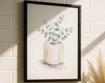 Klopapier Kunst – Gäste WC Poster, Klopapier Vase Druck, Eukalyptus Badezimmer Kunst, Blume Toiletten Poster, Minimalistisch Badezimmer Deko