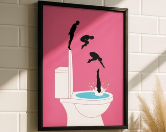 Pinke Badezimmer Wandkunst - Lustige Toiletten Kunst, Gäste WC Druck, Minimalistisches Badezimmer Poster, Toiletten Dekor
