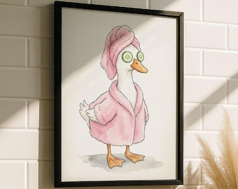 Ente Druck – Lustige Ente Badezimmer Deko, Alberne Gans Kunst, Lustige Tier Badezimmer Wandkunst, Skurriles Gänse Poster