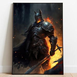 Ridderprint | Middeleeuwse decoratie | Donkere fantasykunst 24x36 | Gamekamerdecoratie | Ridderposter | Videogame-muurkunst