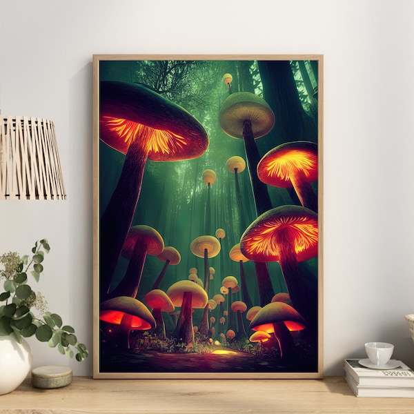 Affiches de champignons | Art mural forêt fantastique | Décor moderne