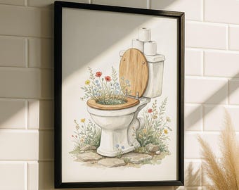 Toiletten Kunst – Gäste WC Poster, Klopapier Wandkunst, Klopapier Badezimmer Kunst, Minimalistische Badezimmer Deko, Blume Toiletten Poster