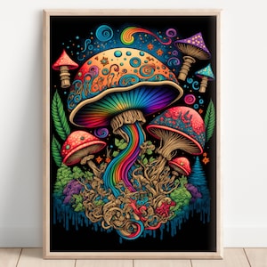 70er Psychedelischer Pilz | Trippy Kunstwerk | Magic Mushroom Poster | 70er Psychedelischer Kunstdruck | Trippie Wandkunst | Trippy Poster