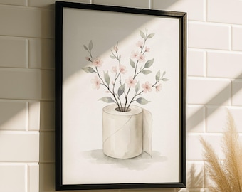 Klopapier Kunst – Gäste WC Poster, Klopapier Vase Druck, Kirschblüten Badezimmer Kunst, Toiletten Poster, Minimalistische Badezimmer Deko