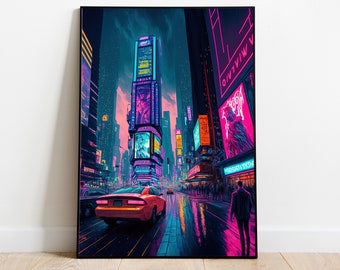 Futuristic City Wall Art | Sci Fi Poster | City Lights Artwork | Cyber City Poster 24x36 | Gaming Room Decor