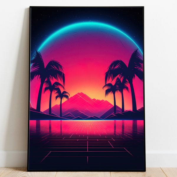 Synthwave Poster 24x36 | Vaporwave Poster | 80er Nostalgie Retrowave Wandkunst | Cooles Neon Poster