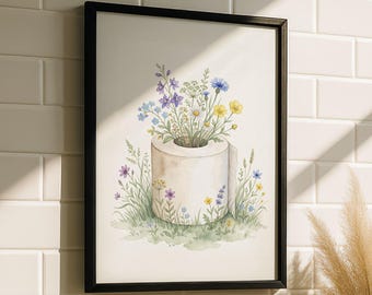 Klopapier Kunst – Gäste WC Poster, Klopapier Vase Druck, Wildblumen Badezimmer Kunst, Blume Toiletten Poster, Minimalistisch Badezimmer Deko