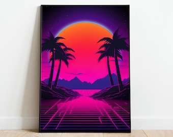 Synthwave poster | Vaporwave poster | Jaren 80 nostalgie retrowave muurdecoratie | Coole neon poster 24x36