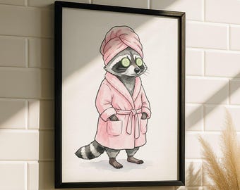 Waschbär Druck – Lustige Waschbär Badezimmer Deko, Waschbär Bad Kunst, Lustige Tier Badezimmer Wandkunst, Skurriles Waschbär Poster