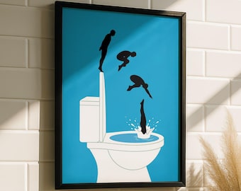 Lustige Toiletten Kunst – WC Druck, Blaue Badezimmer Wandkunst, Minimalistische Badezimmer Poster Dekor