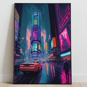Vaporwave Poster | Synthwave Wall Art | Cyber City Print | 80s Nostalgia Futuristic Retrowave Gaming Room Decor 24x36