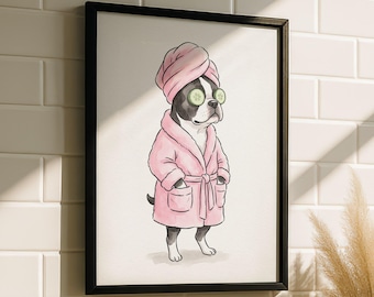Boston Terrier Badezimmer Wandkunst – Lustige Hunde Badezimmer Deko, Boston Terrier Bad Druck, Tier Badezimmer Kunst, Skurriles Poster