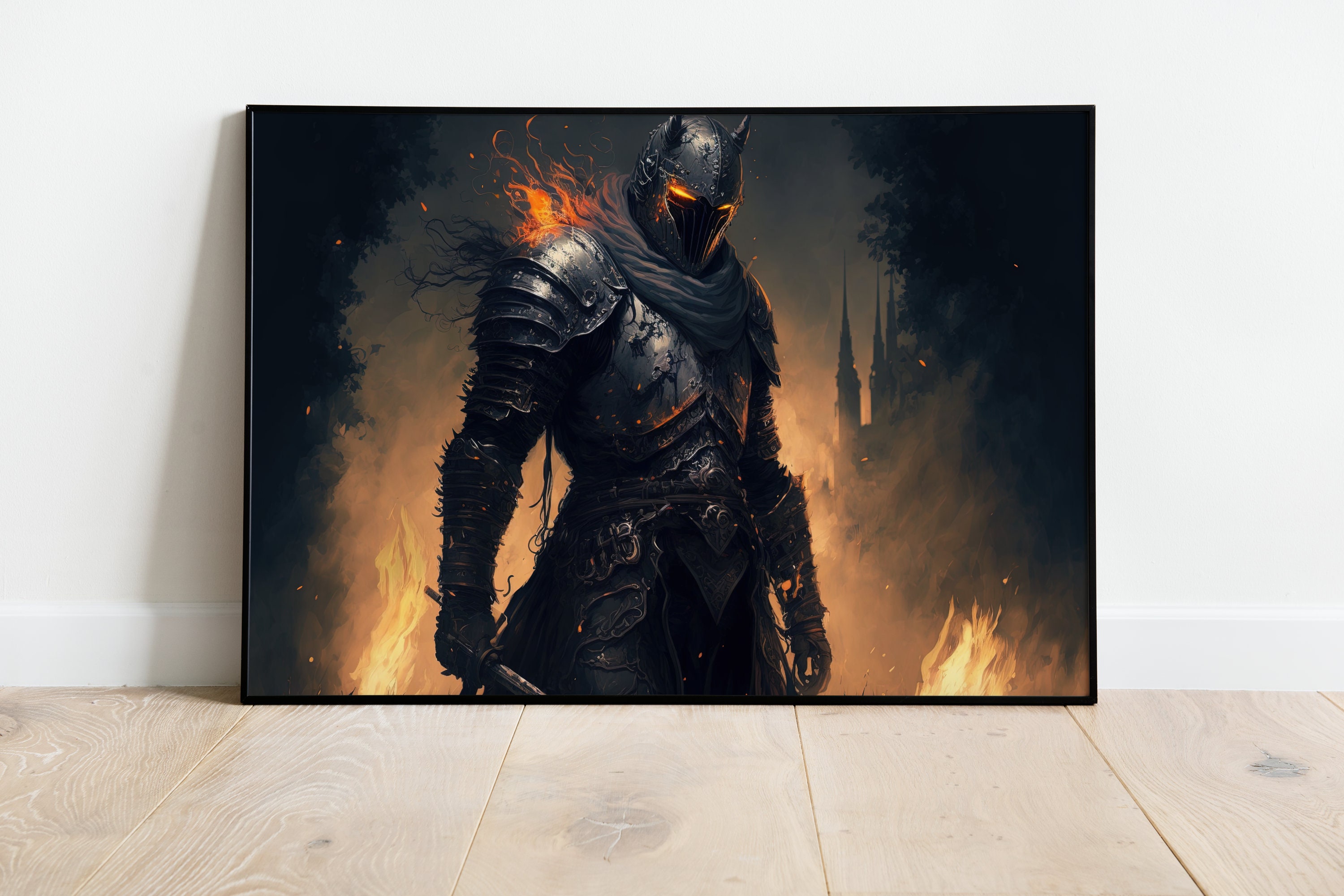 Knight Print Medieval Decor Dark Fantasy Art Gaming Room 