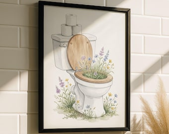 Wildblumen Toiletten Kunst – Blumen Toiletten Poster, Klopapier Badezimmer Wandkunst Deko, Minimalistischer Gäste WC Poster Druck