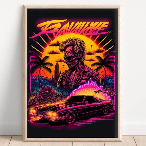 Synthwave Poster | Retrowave Wandkunst | Vaporwave Dekor | 80er Nostalgie Geschenk für Männer | 24x36 Druck