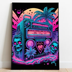 Vaporwave Poster | Neon Retrowave Art | Synthwave Print | 80s Nostalgia Decor 24x36
