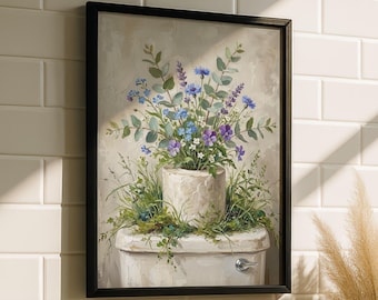 Klopapier Kunst – Gäste WC Poster, Klopapier Vase Druck, Wildblumen Badezimmer Kunst, Blume Toiletten Poster, Klopapier Öl Gemälde